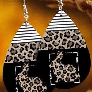 Leopard Bunny Striped Drop Earrings
